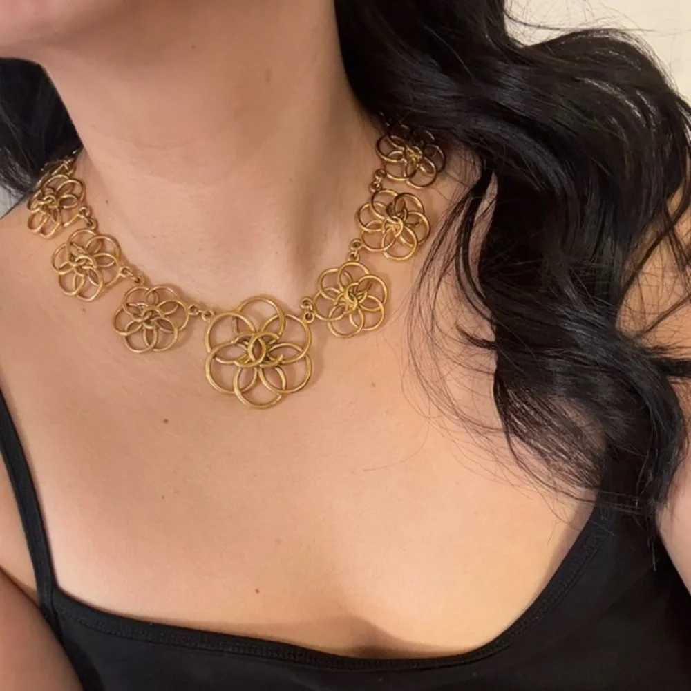 Vintage Chanel Gold CC Flower Collar Necklace